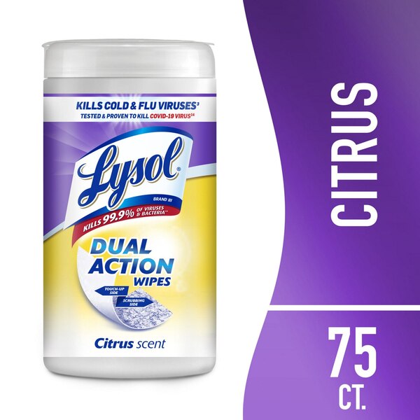 Lysol Dual Action Wipes, Citrus Scent, 75ct