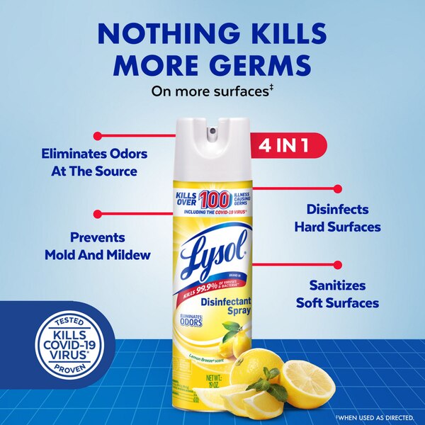Lysol Disinfectant Spray, Lemon Breeze, 19 oz