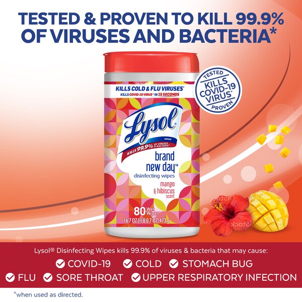 Lysol Brand New Day Disinfecting Wipes, Mango & Hibiscus, 80 ct