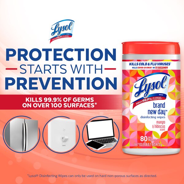 Lysol Brand New Day Disinfecting Wipes, Mango & Hibiscus, 80 ct