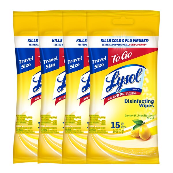 LYSOL Disinfecting Wipes, Lemon & Lime Blossom, To-Go Flatpack, 15 CT