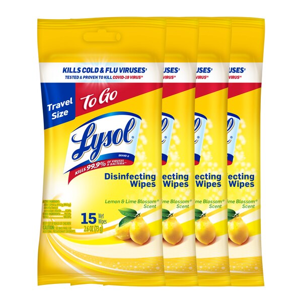 LYSOL Disinfecting Wipes, Lemon & Lime Blossom, To-Go Flatpack, 15 CT