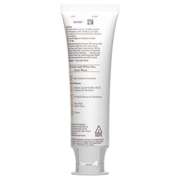 Burt's Bees Toothpaste, Natural Flavor, Fluoride-Free, Purely White, Zen Peppermint, 4.7 oz