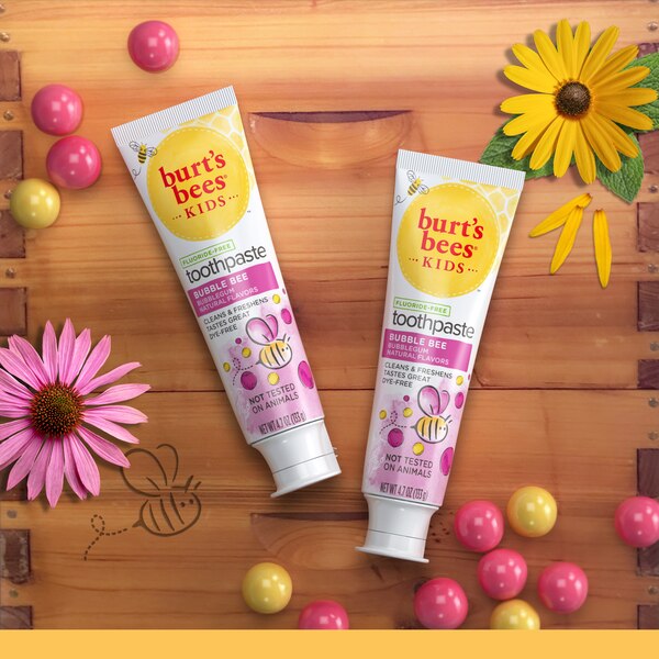 Burt's Bees Kids Fluoride-Free Toothpaste, Bubble Bee Bubblegum Natural Flavors, 4.7 OZ