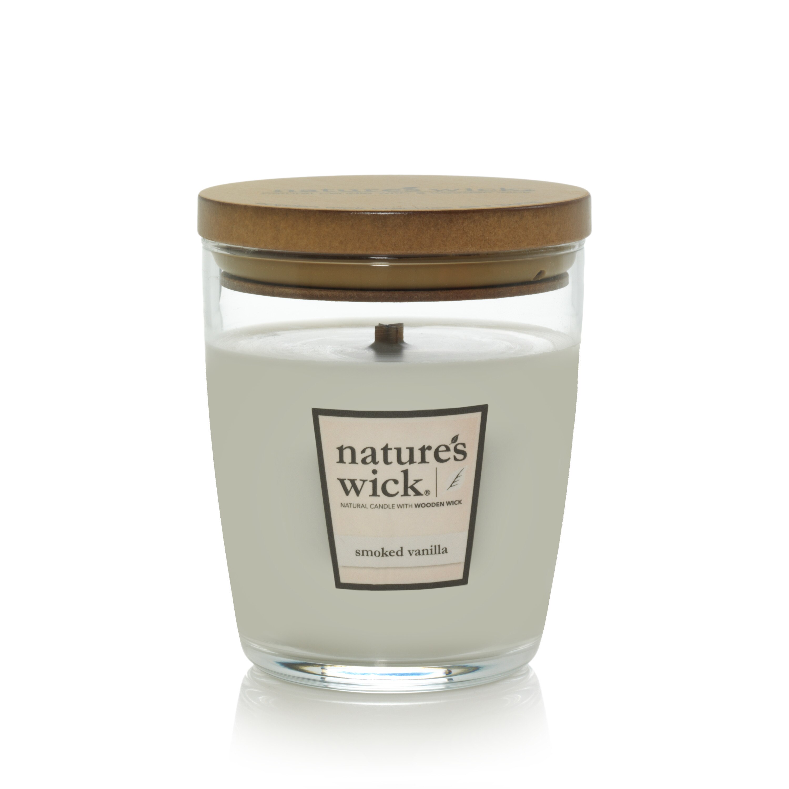 Nature's Wick Wood Lidded Glass Jar Candle, Smoked Vanilla, 10 OZ