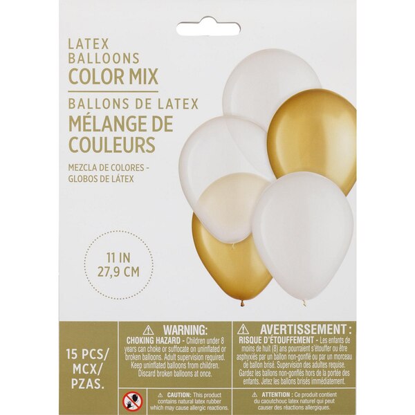 Rainbow Balloons 11-Inch Gold & White Latex Balloons, 15 ct