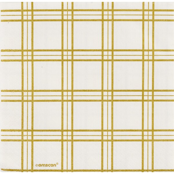 Amscan Gold Grid Paper Beverage Napkins, 16 ct