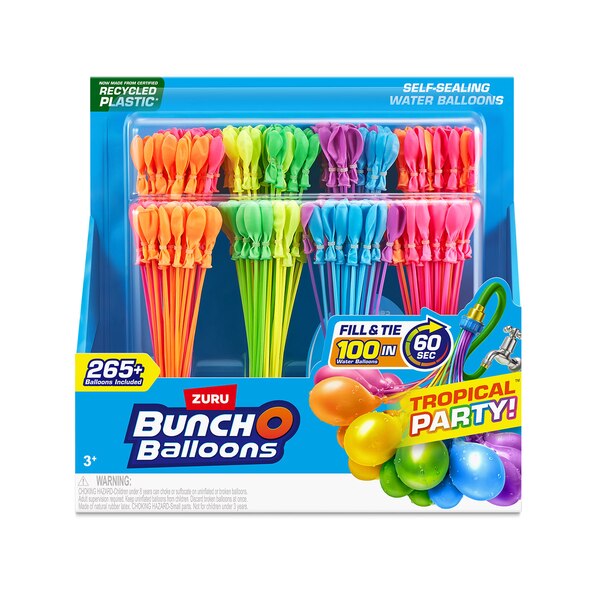 ZURU Bunch O Balloons Tropical Party Self-Sealing Water Balloons, 265 ct