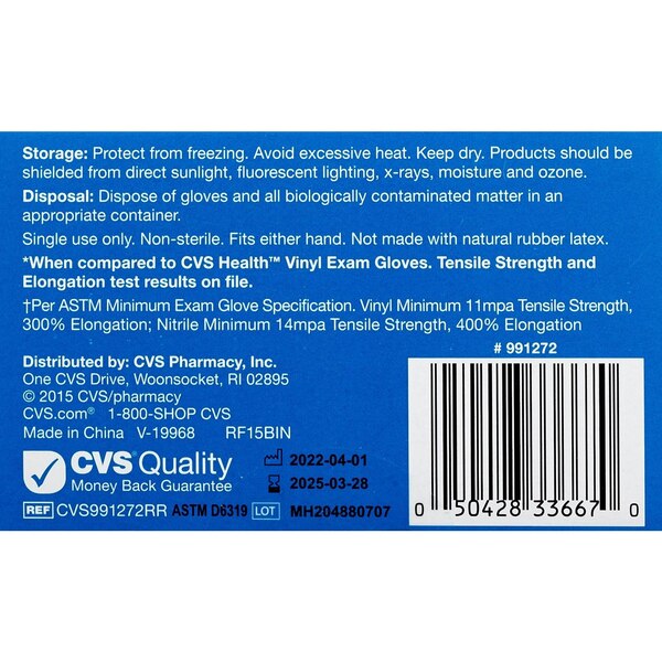 CVS Health Durable Nitrile Exam Disposable Gloves, One Size Fits Most, 120 CT