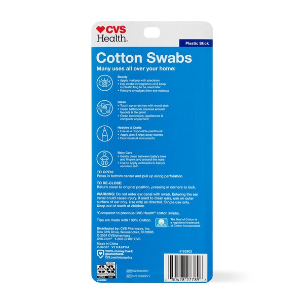 CVS Health Cotton Swabs Flexible Plastic Sticks, 375 CT