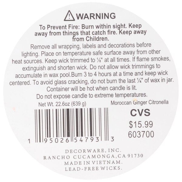 Decorware Moroccan Summer Candle, Ginger Citronella, 22.6 oz