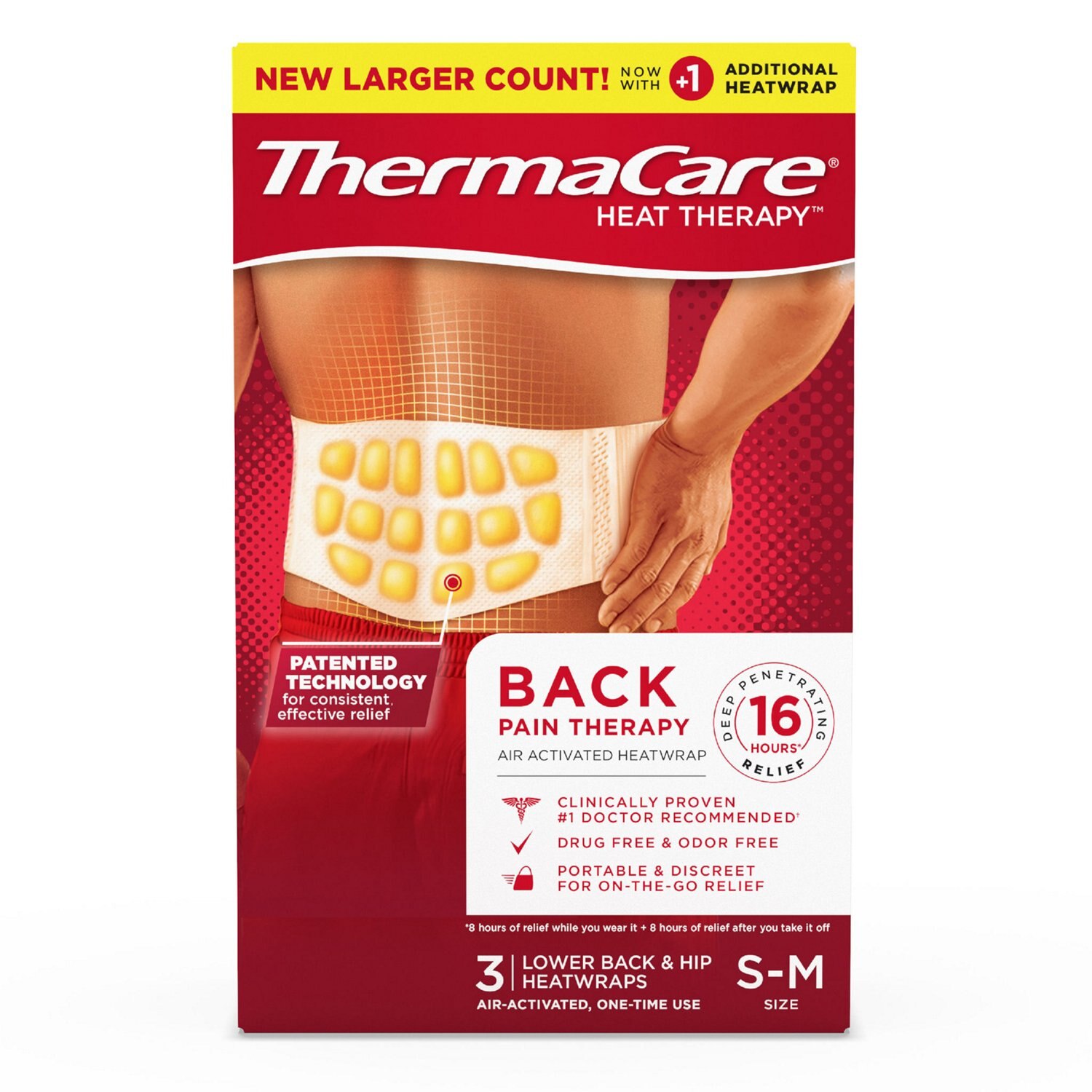 ThermaCare Lower Back & Hip Pain Relief Therapy Heat Wraps, 3 CT image.