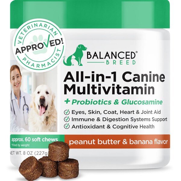 Balanced Breed All-In-1 Canine Multivitamin Soft Chews, Peanut Butter & Banana, 60 ct 