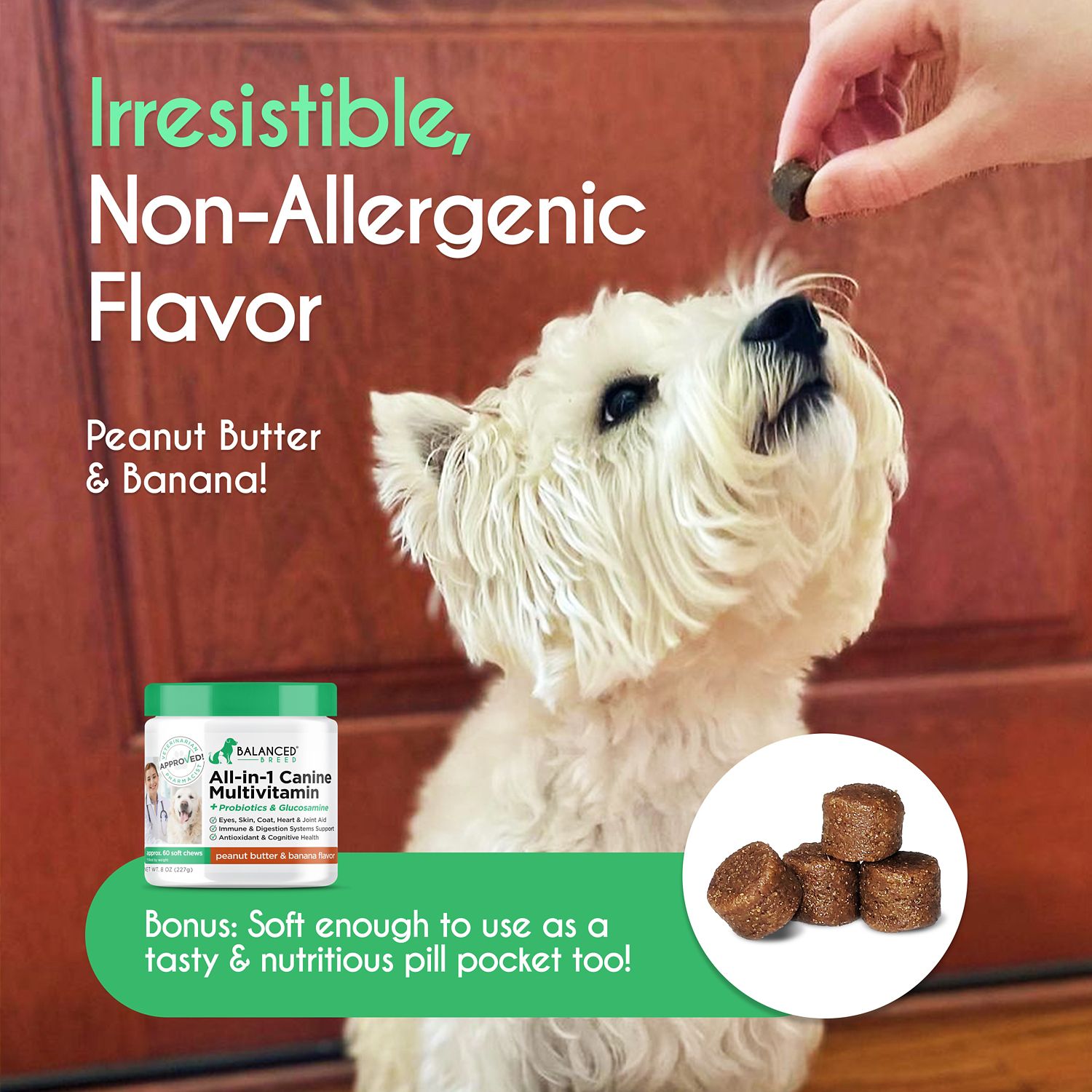 Balanced Breed All-In-1 Canine Multivitamin Soft Chews, Peanut Butter & Banana, 60 ct 