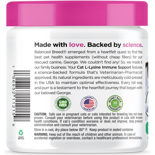 Balanced Breed Cat L-Lysine Immune Support Soft Chews, Chicken & Catnip, 60 ct