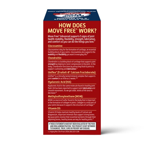 Move Free Glucosamine Chondroitin MSM Vitamin D3 and Hyaluronic Acid Joint Supplement, 80CT