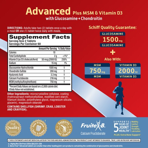 Move Free Glucosamine Chondroitin MSM Vitamin D3 and Hyaluronic Acid Joint Supplement, 80CT
