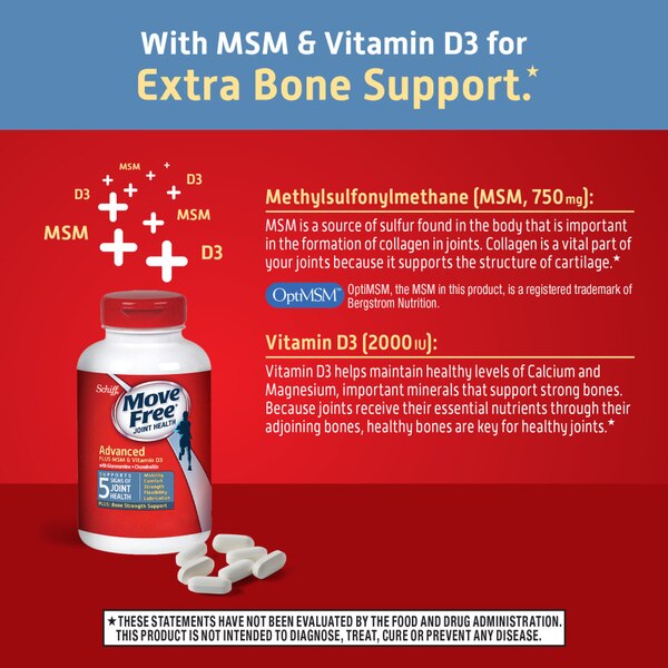 Move Free Glucosamine Chondroitin MSM Vitamin D3 and Hyaluronic Acid Joint Supplement, 80CT