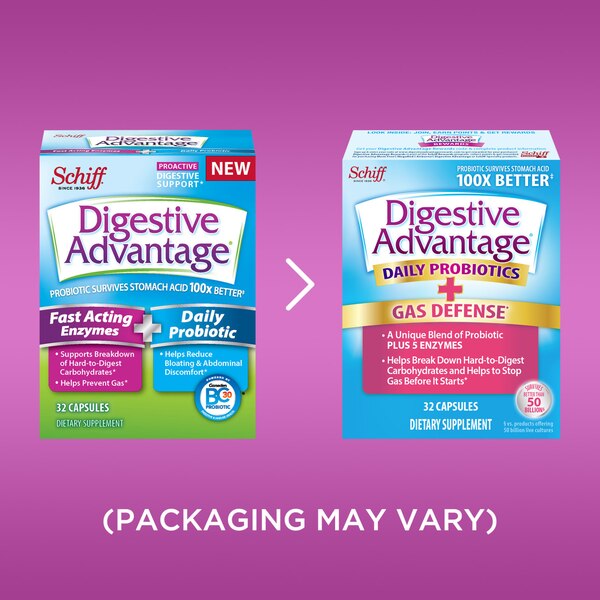 Schiff Digestive Advantage Fast Acting Enzymes + Daily Probiotic, 32 CT