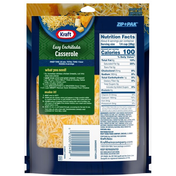 Kraft Shredded 4 Cheese Mexican Blend, 8 OZ