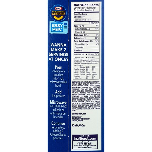 Kraft Easy Mac Microwaveable Snack Packets Original