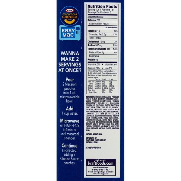 Kraft Easy Mac Microwaveable Snack Packets Original