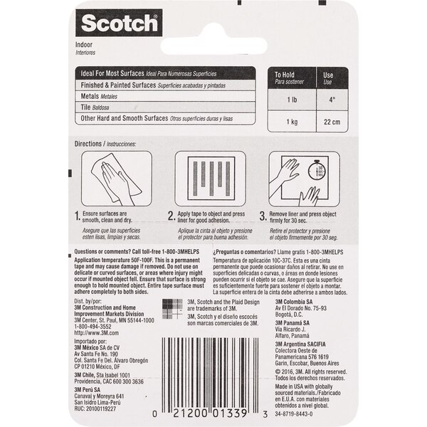 Scotch Heavy Duty Indoor Mounting Tape, Holds 10 lb, 1 in x 50 in Roll