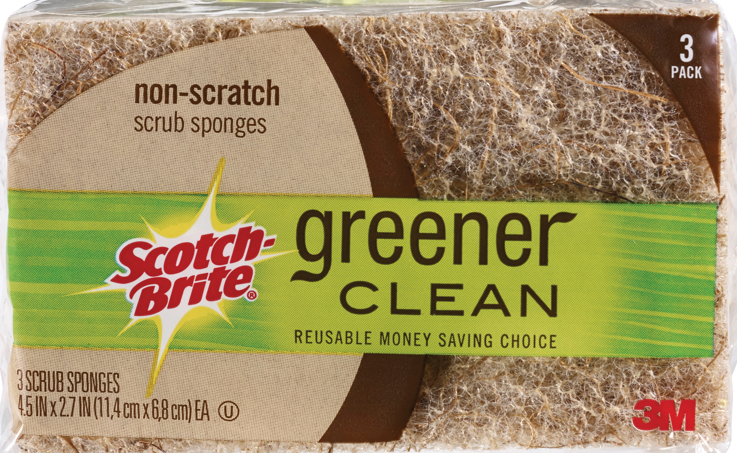 Scotch-Brite Non-Scratch Scrub Sponges, Greener Clean 3 Reusable Money Saving Choice