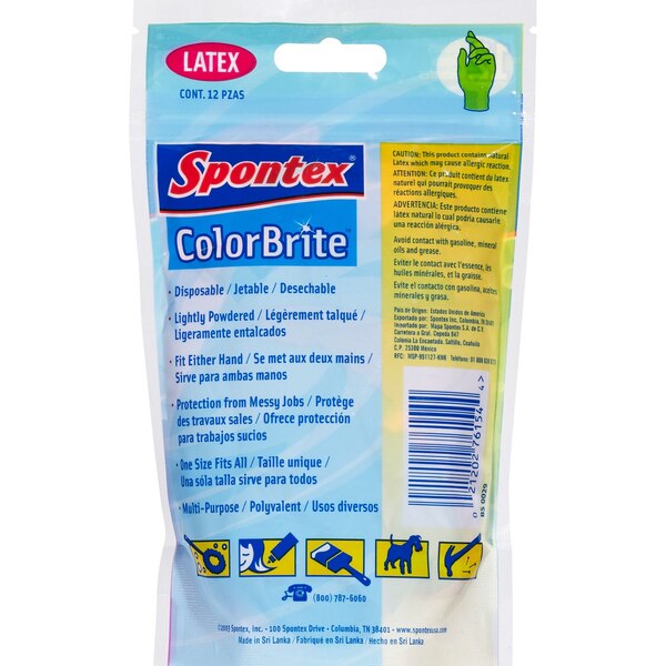 Spontex ColorBrite Latex Gloves, 12 Pack