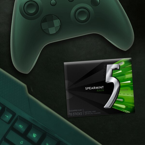 5 Gum Spearmint Rain Sugarfree Gum, 15 ct