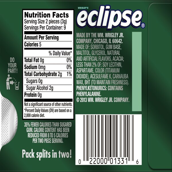 Eclipse Sugarfree Gum, Single Pack