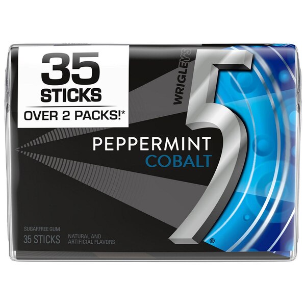 5 Gum, Peppermint Cobalt Sugar Free Chewing Gum, 35 Stick Pack