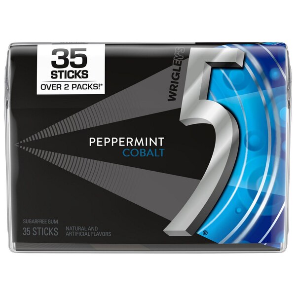 5 Gum, Peppermint Cobalt Sugar Free Chewing Gum, 35 Stick Pack