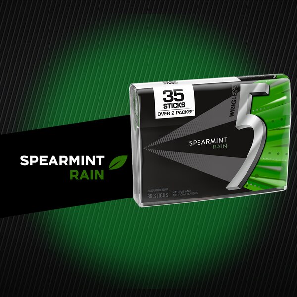 5 Gum Spearmint Rain Sugarfree Gum, Spearmint Rain
