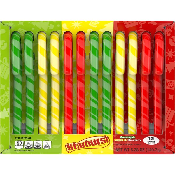Starburst Candy Canes 3 Flavor Assortment, 12 ct, 5.28 oz