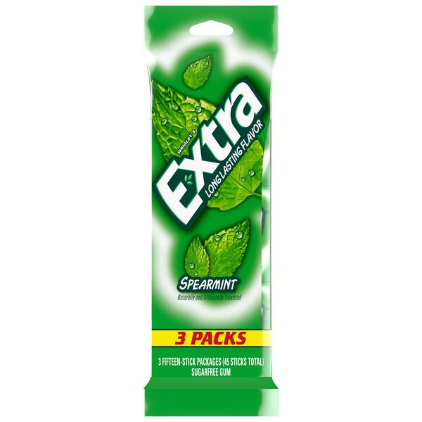 EXTRA Spearmint Sugar Free Chewing Gum, 15 ct (3 Pack)