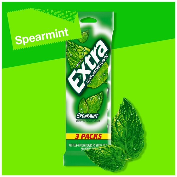 EXTRA Spearmint Sugar Free Chewing Gum, 15 ct (3 Pack)