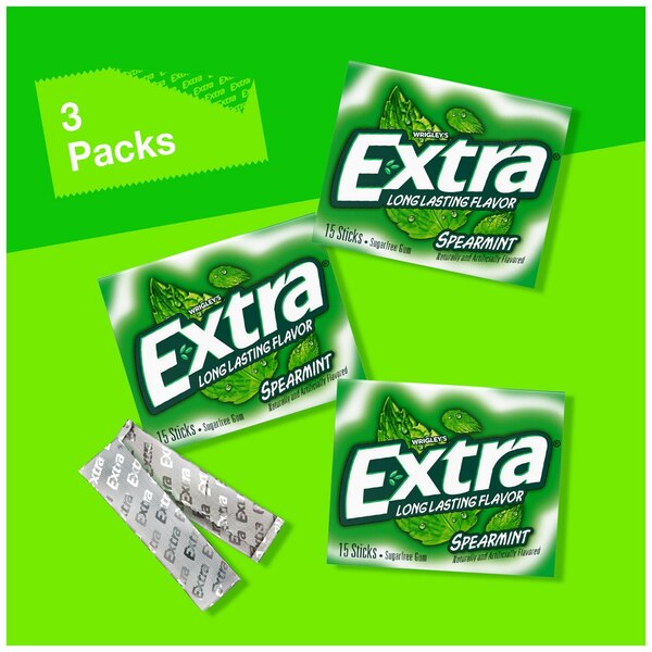 EXTRA Spearmint Sugar Free Chewing Gum, 15 ct (3 Pack)