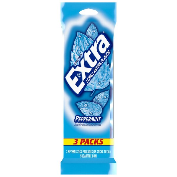Extra, Peppermint Sugar Free Chewing Gum, 15 ct, 3 Pack