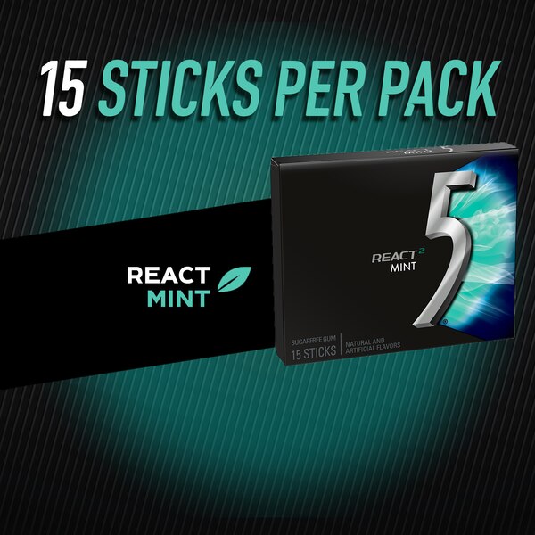 5 Gum React Mint Sugarfree Gum, 15 ct