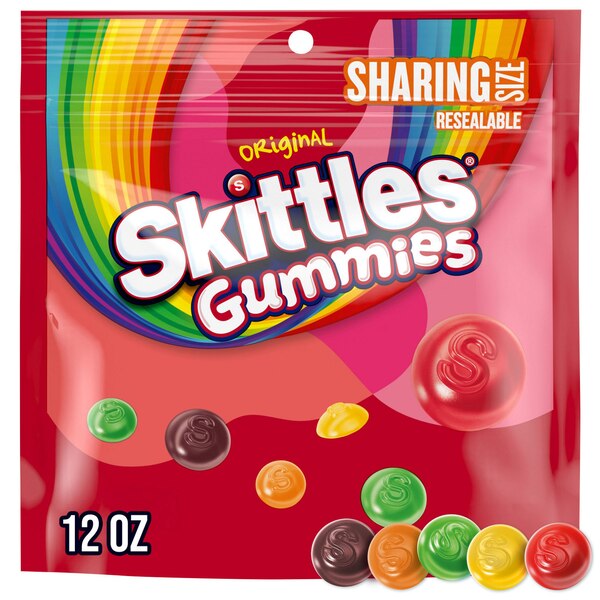 Skittles, Gummies Original Gummy Candy, Sharing Size, 12 oz Resealable Bag