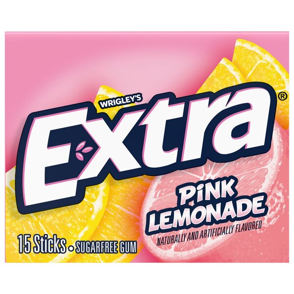 Extra, Pink Lemonade Sugar Free Gum Fruity Flavor Chewing Gum, 15 Sticks