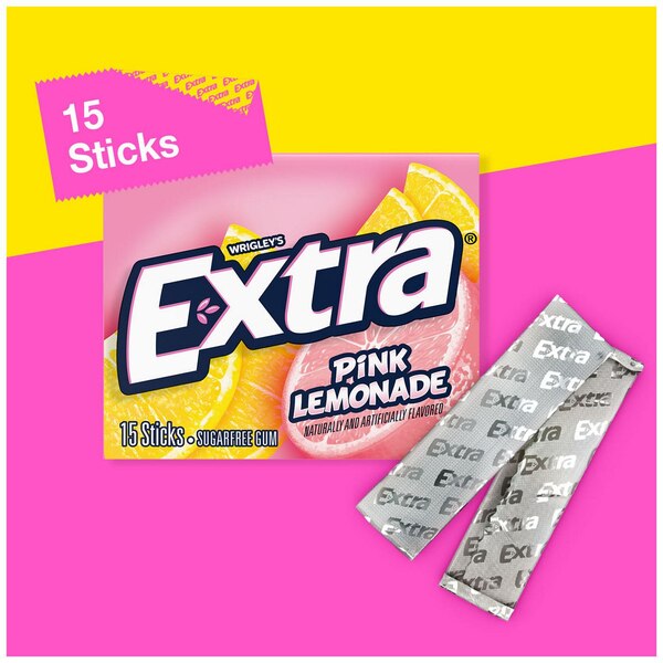 Extra, Pink Lemonade Sugar Free Gum Fruity Flavor Chewing Gum, 15 Sticks