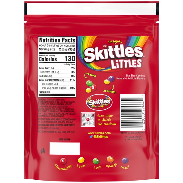 Skittles Littles, Original Chewy Candy, Grab N Go, 7.2 Oz Resealable Bag