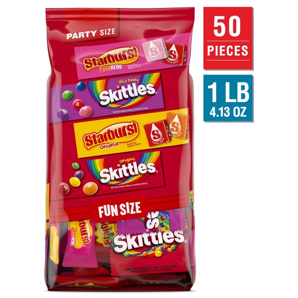 Skittles & Starbursts, Fun Size Chewy Candy Variety Bag, Party Size, 20.13 Oz
