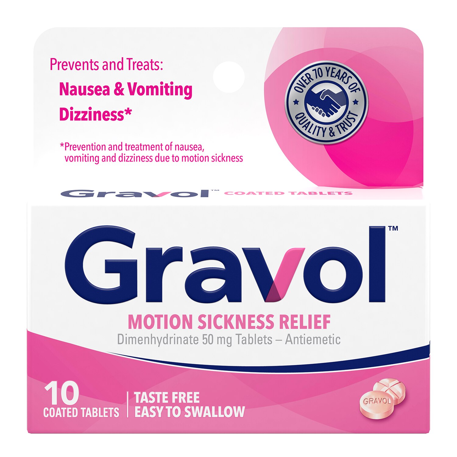 Gravol Motion Sickness Relief Tablets - Dimenhydrinate 50 mg, 10 CT