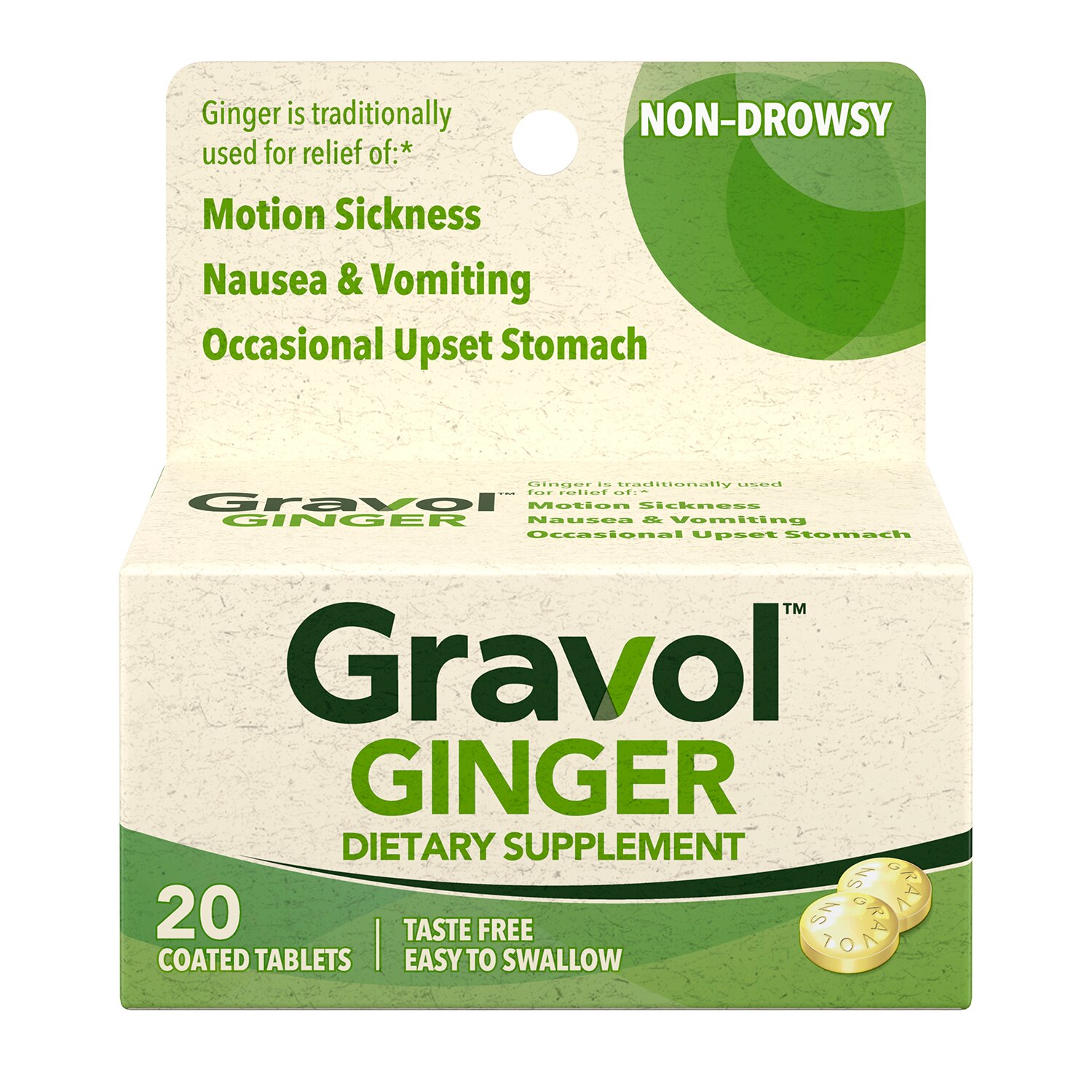 Gravol Ginger Tablets, Non- Drowsy, 20 CT