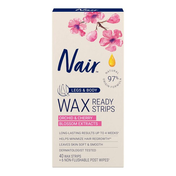 Nair Hair Remover Wax Ready-Strips for Legs & Body, Orchid & Cherry Blossom Extracts