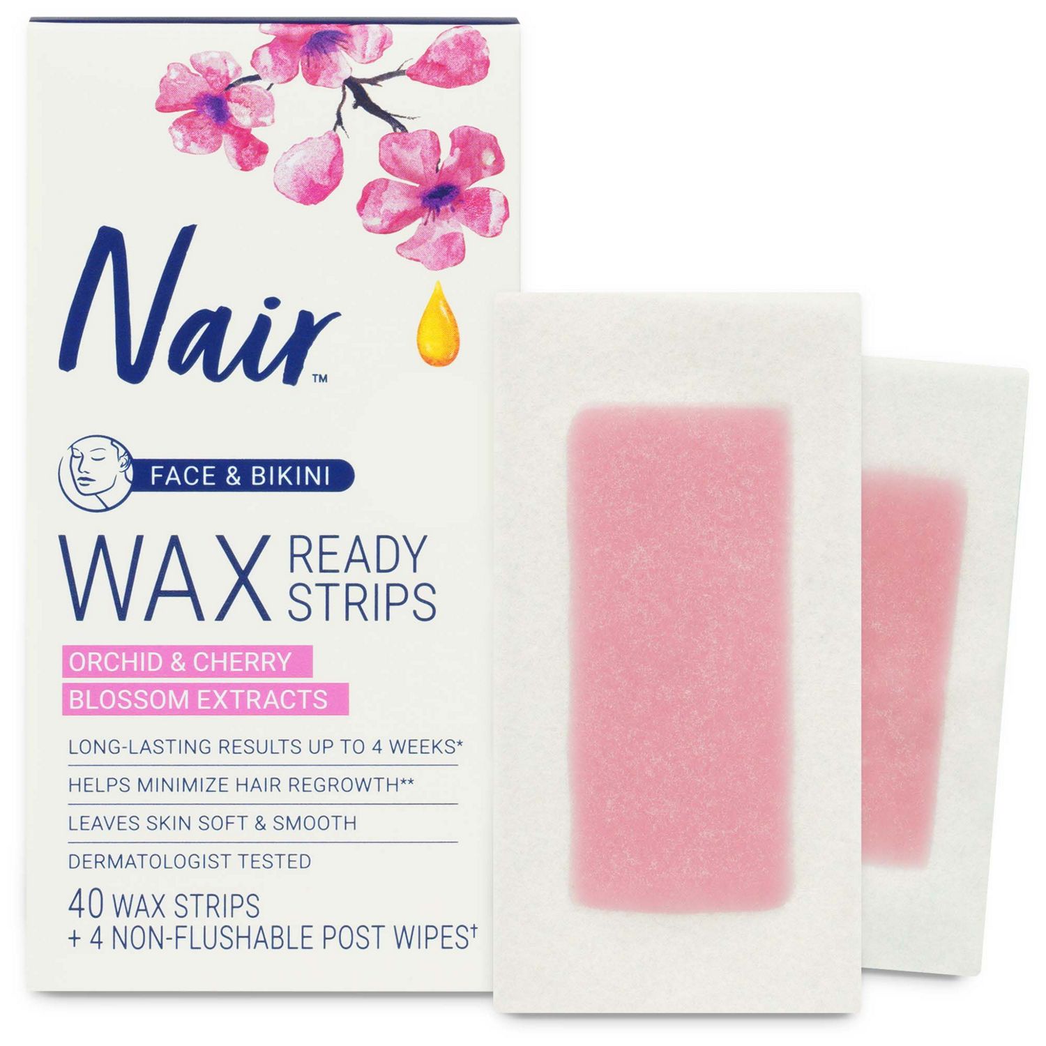 Nair - Tiras de cera para eliminar el vello del rostro y área del bikini, 40 u.