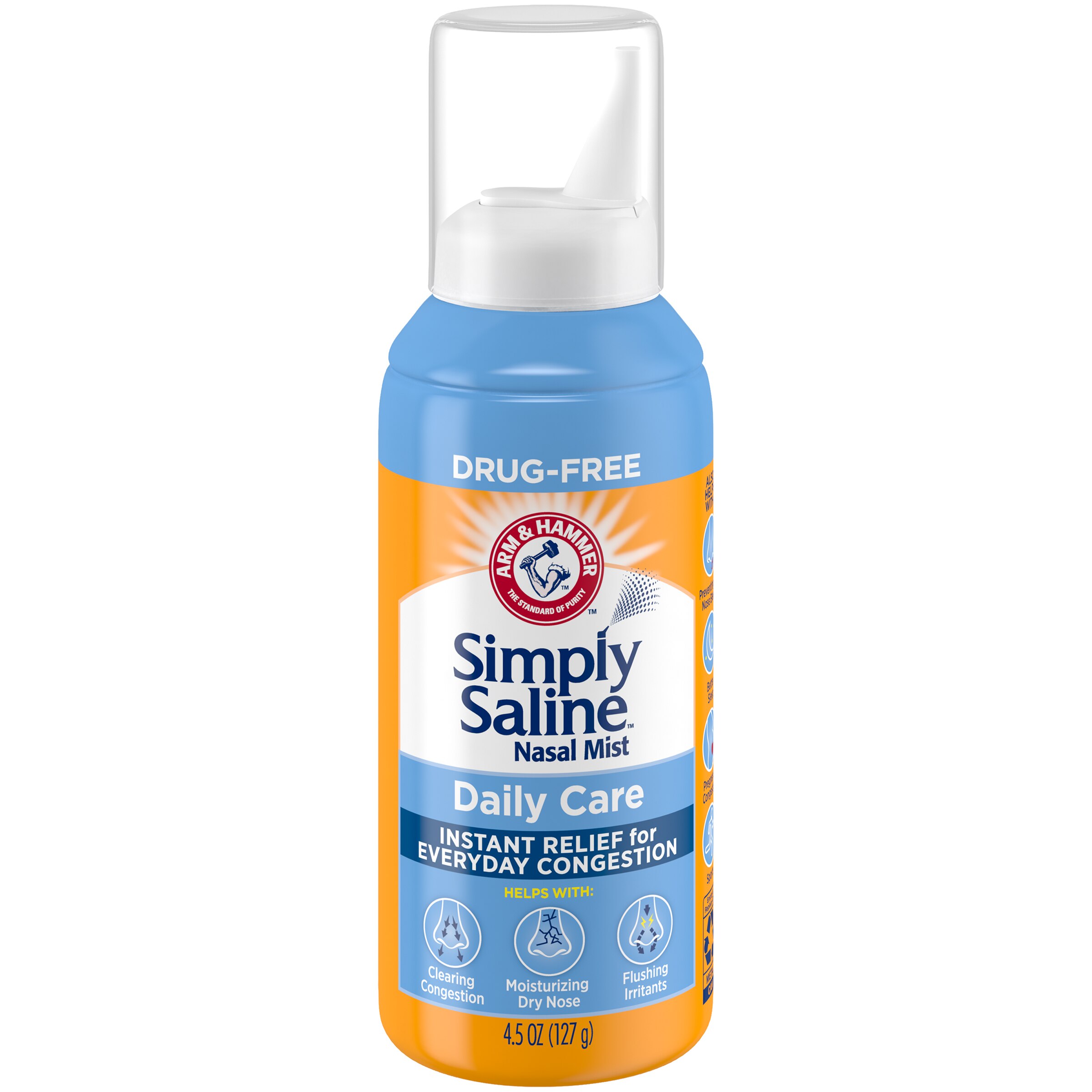 Arm & Hammer Simply Saline Nasal Mist Daily Care - Spray nasal para aliviar la congestión de todos los días, 4.5 oz - Una botella de 4.5 oz